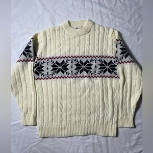 Vintage 70s Kings Road sears Snowflakes Acrylic Cable Knit cream Sweater size L